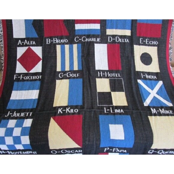New Large Nautical Flag Afghan Throw Gift Blanket Alphabet Flags Navy Signal NIP - Picture 3 of 4